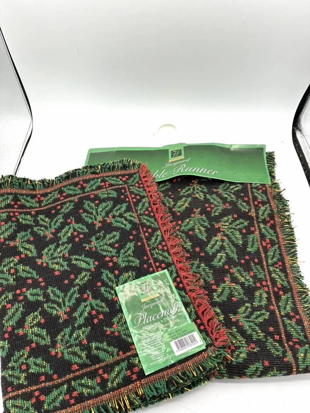 Windham Weavers Christmas Jacquard Table Runner 54” + 2 Placemats NOS